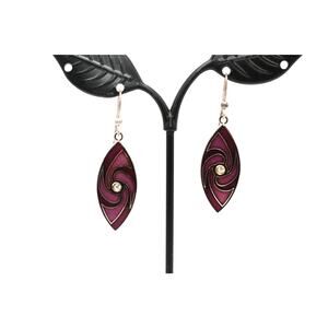 Vintage Isle of Skye Cloisonne Burgundy Enamel Drop Earrings Rhinestone